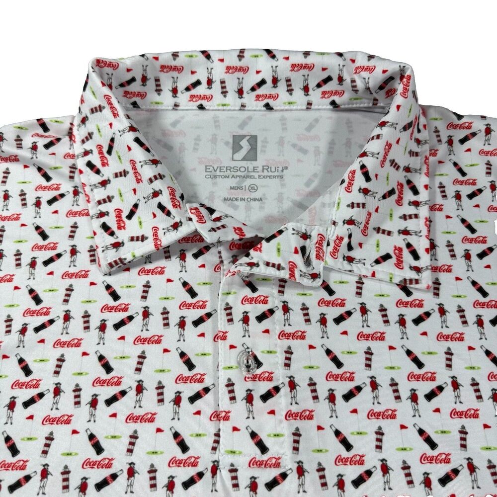 Coca Cola Mens All Over Print Golf Polo Shirt Size XL - Advertising
